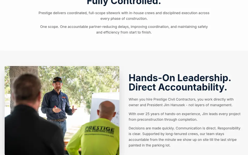 Prestige Civil Contractors website, section 1