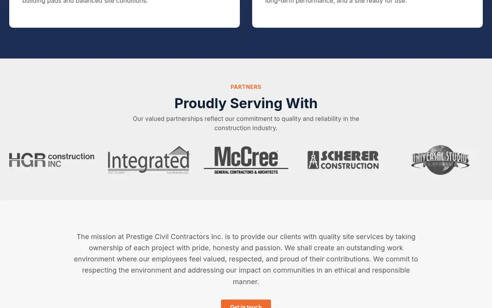Prestige Civil Contractors website, section 2